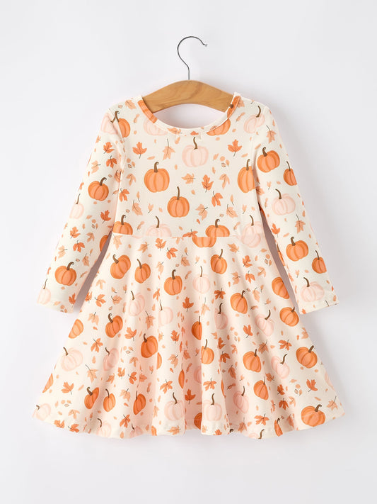 Halloween Thanksgiving Pumpkin Girls Dress Long Sleeve -