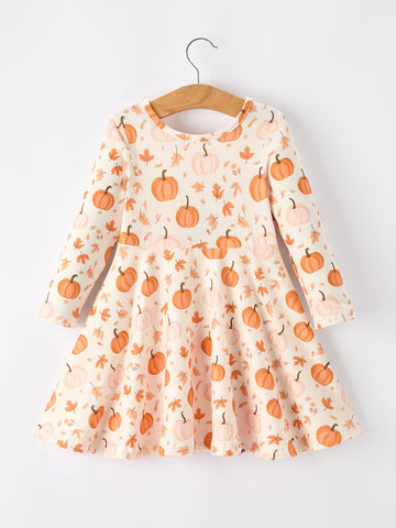 Halloween Thanksgiving Pumpkin Girls Dress Long Sleeve