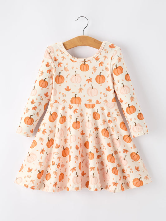 Halloween Thanksgiving Pumpkin Girls Dress Long Sleeve -