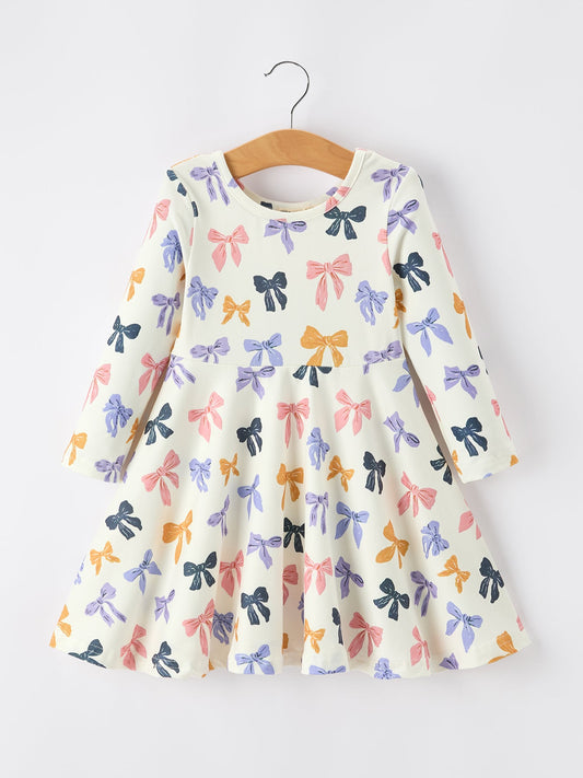 Halloween Bow Girls Dress Long Sleeve Twirl Dress -