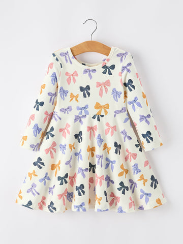 Halloween Bow Girls Dress Long Sleeve Twirl Dress