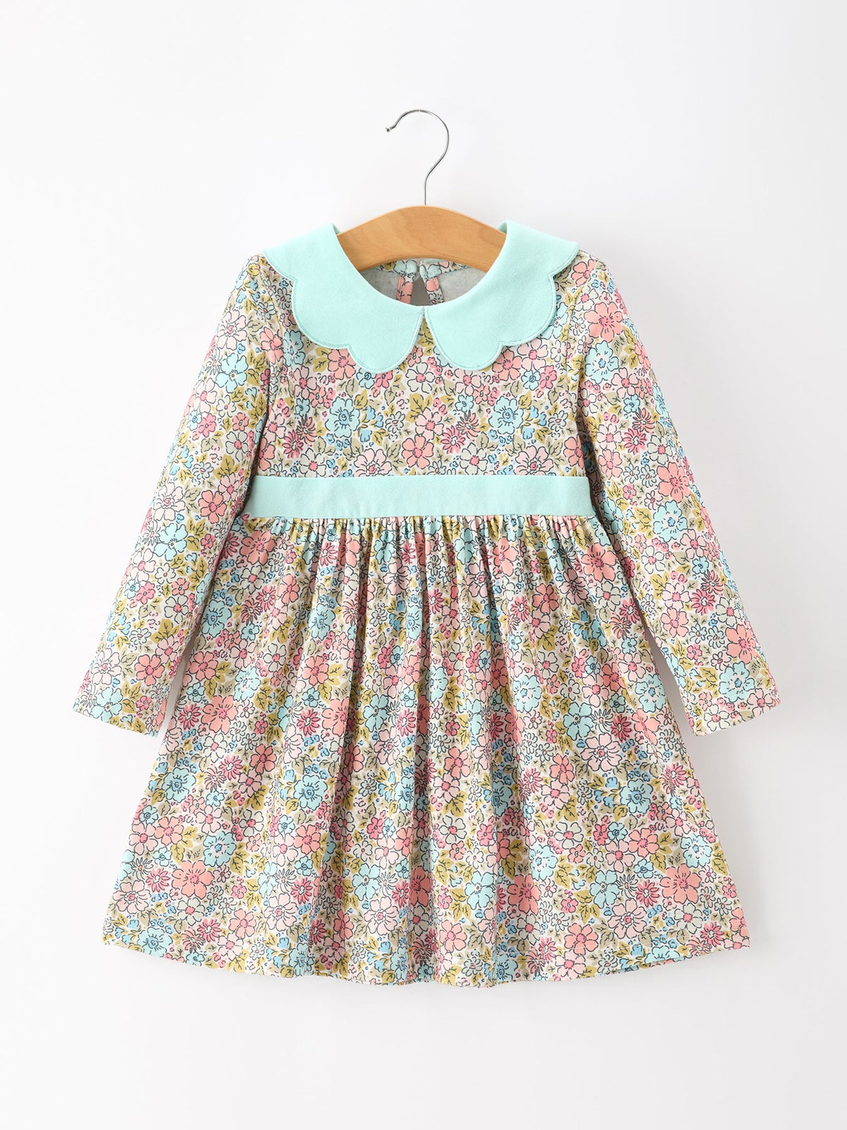 Mint Floral Girl Dress Petals Collar