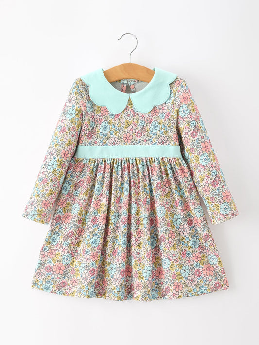 Mint Floral Girl Dress Petals Collar -