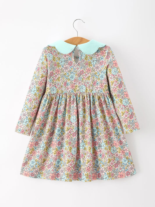 Mint Floral Girl Dress Petals Collar -