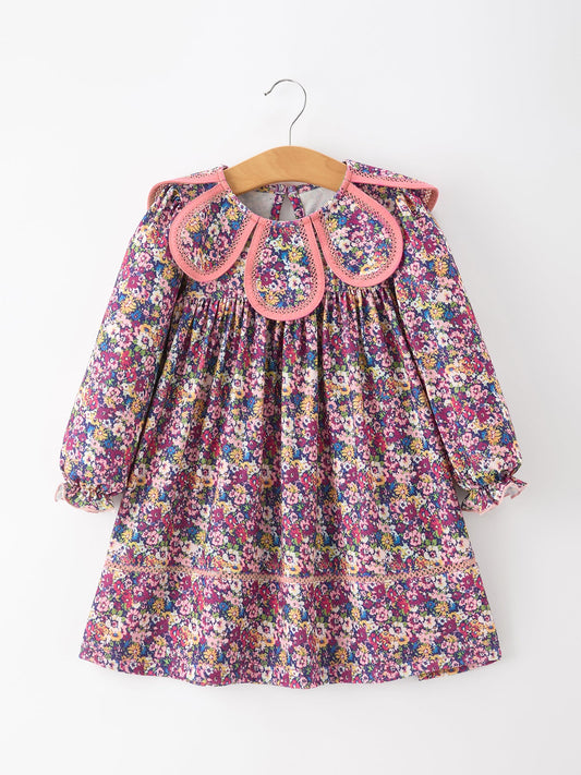 Pink Floral Petals Collar Girl Dress -