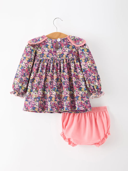 Pink Floral Petals Collar Girl Bloomer Set -