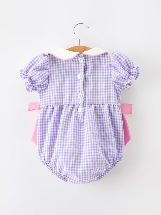 Thanksgiving Turkey Smocked Plaid Bow Girls Bubble Romper -