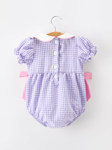 Thanksgiving Turkey Smocked Plaid Bow Girls Bubble Romper -