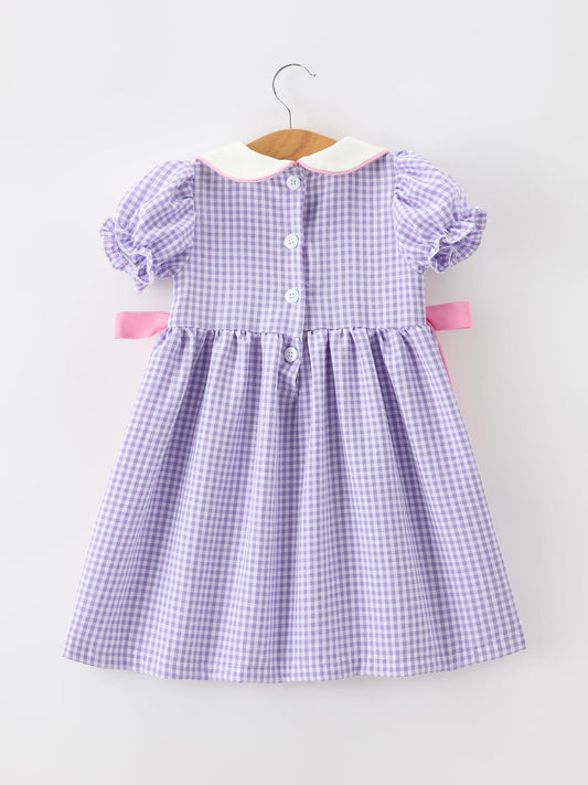 Thanksgiving Turkey Smocked Plaid Bow Girls Dress -