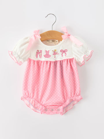 Fall Pink Ballet Embroidery Bow Bubble Romper