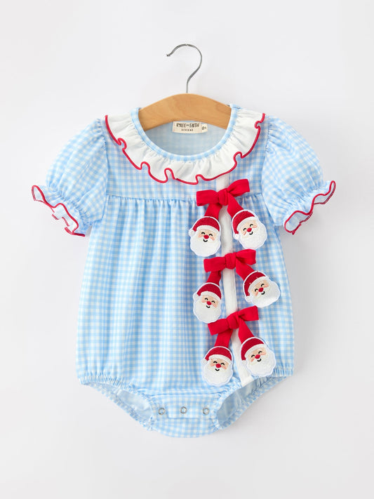 Christmas Santa Bow Plaid Girls Bubble Romper -