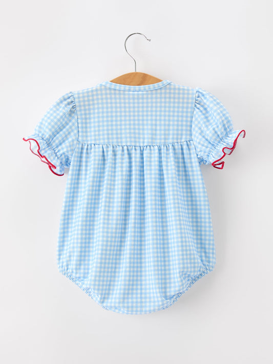 Christmas Santa Bow Plaid Girls Bubble Romper -