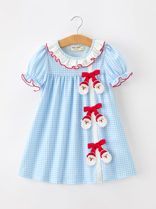 Christmas Santa Bow Plaid Girls Dress -
