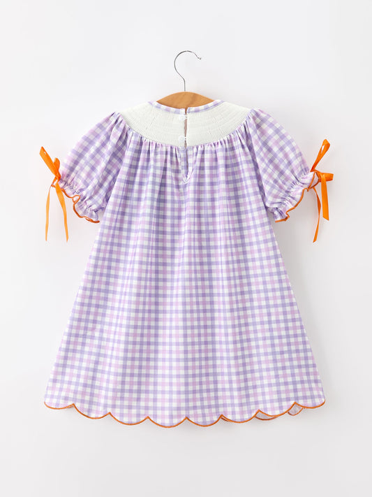 Halloween Ghost Plaid Bow Scallop Girls Dress -