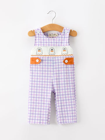 Halloween Ghost Plaid Smocked Baby Boy Romper