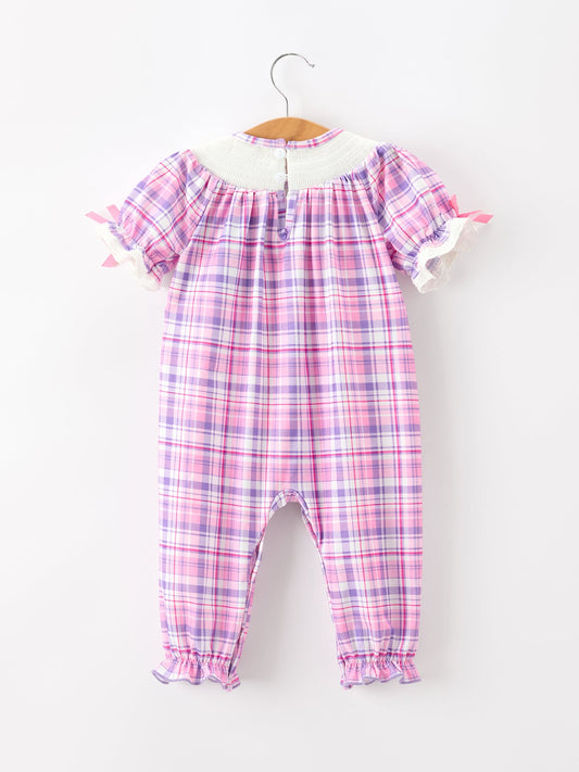 Halloween Plaid Bat Smocked Girls Romper -