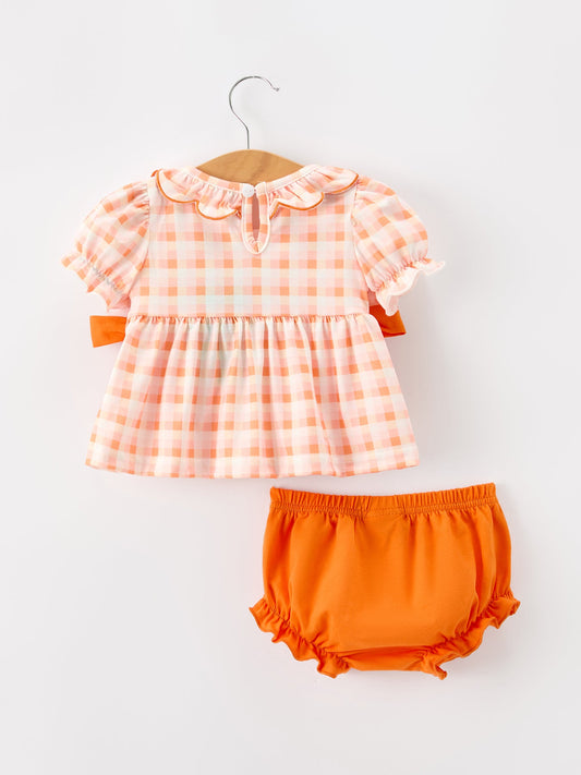 Halloween Pumpkin Plaid Girls Bloomer Set -