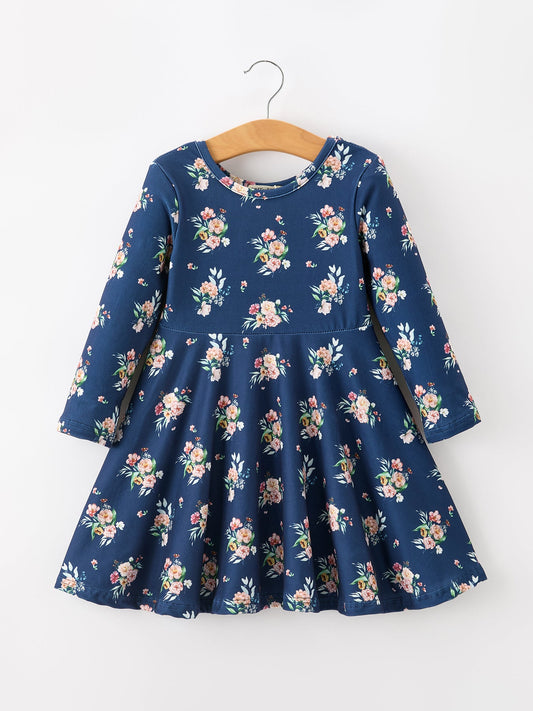 Fall Floral Girls Long Sleeve Dress -