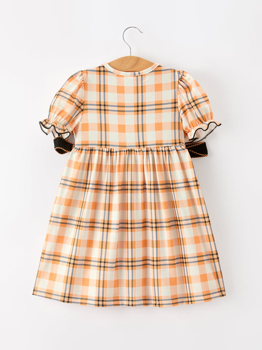 Halloween Plaid Smocked Girls Dress -