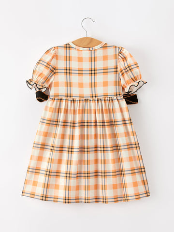 Halloween Plaid Smocked Girls Dress