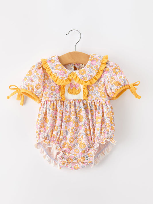 Halloween Pumpkin Floral Baby Bubble Romper -