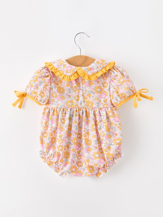 Halloween Pumpkin Floral Baby Bubble Romper -