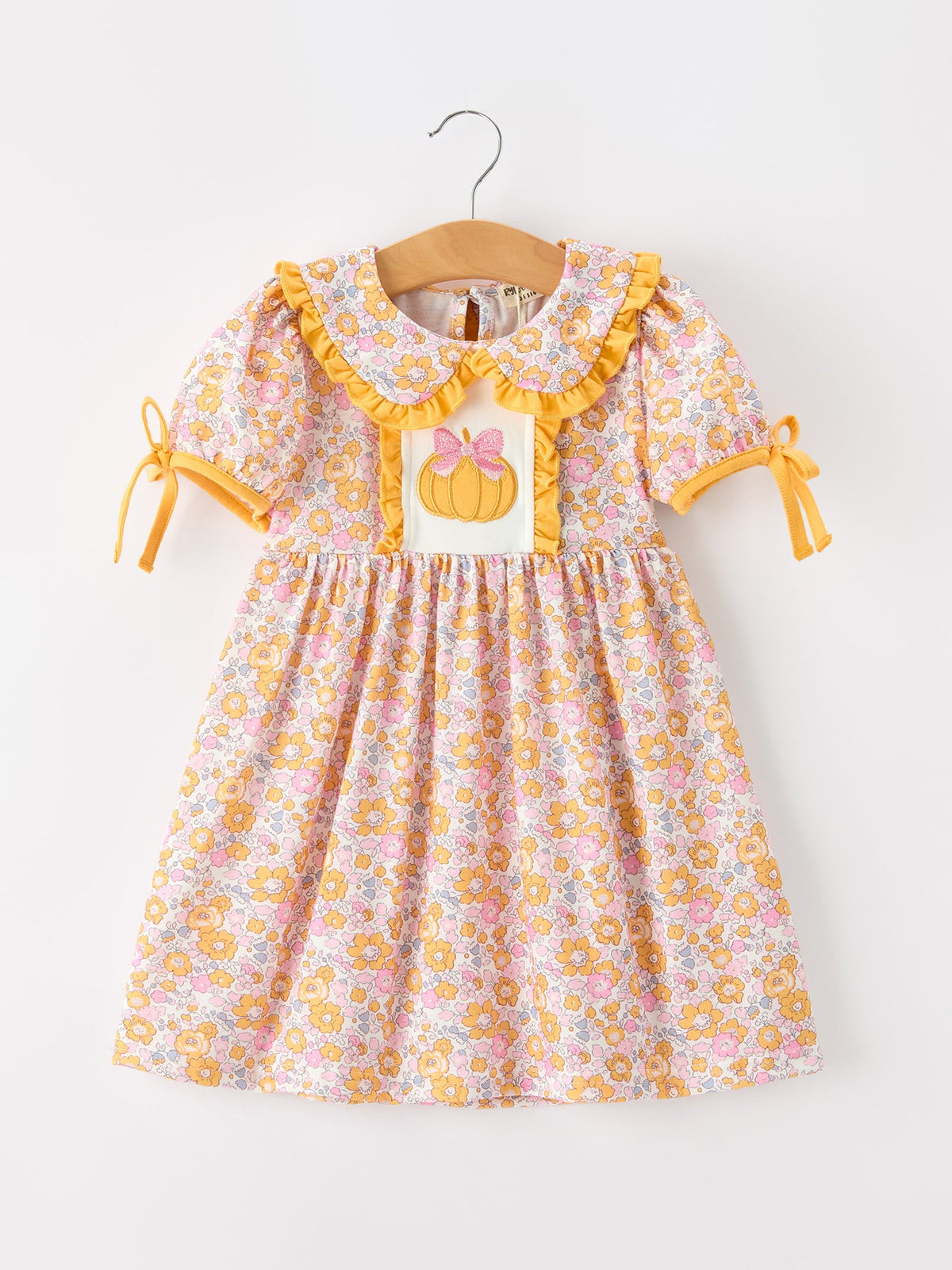 Halloween Pumpkin Floral Girls Dress