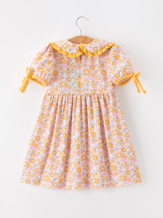 Halloween Pumpkin Floral Girls Dress -
