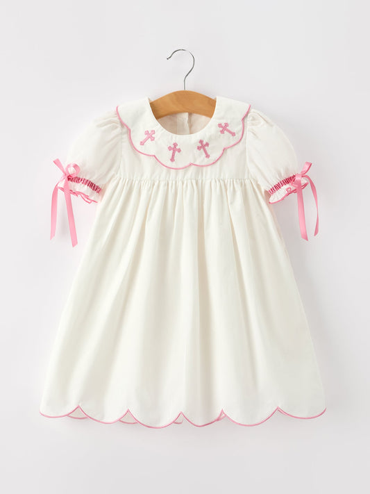 Pink Cross Bishop Christening Girls Dress -