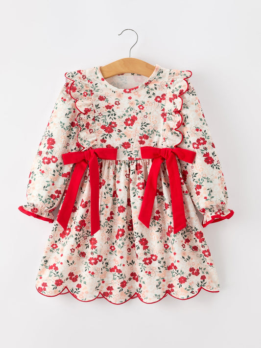 Fall Floral Bow Girls Twirl Dress -