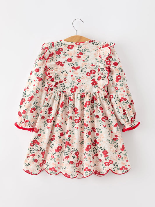 Fall Floral Bow Girls Twirl Dress -