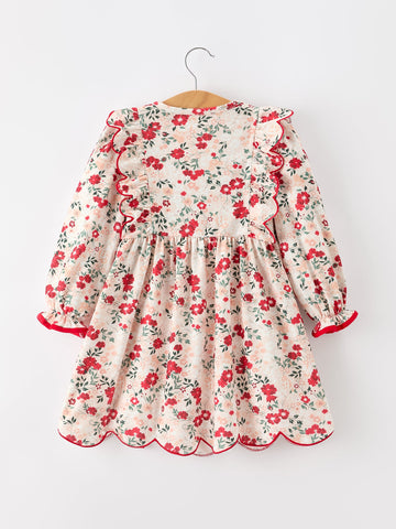 Fall Floral Bow Girls Twirl Dress