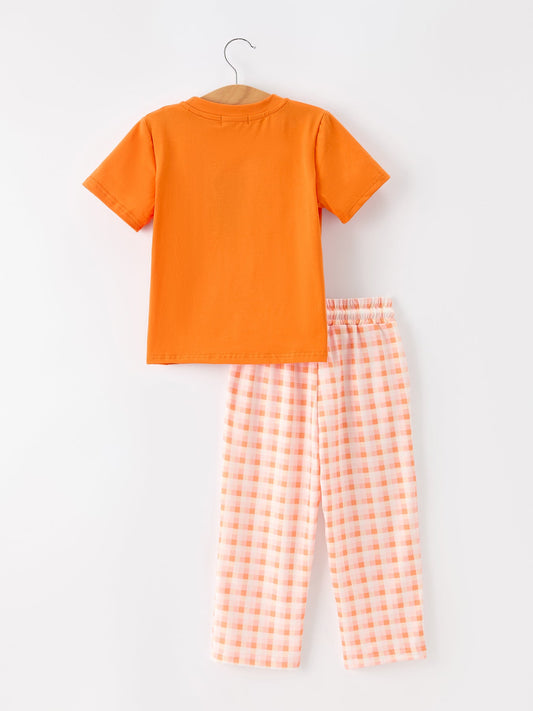 Halloween Pumpkin Plaid Boys Pants Set -