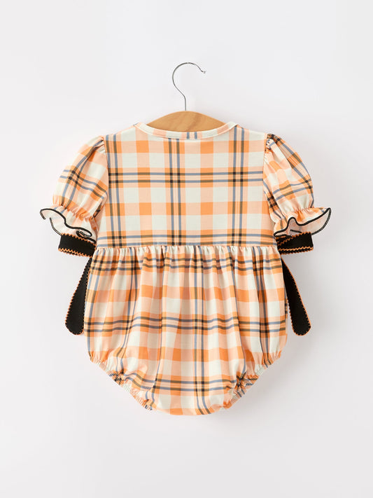 Halloween Plaid Smocked Baby Bubble Romper -