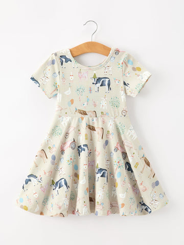 Farm Animal Birthday Twirl Girls Dress