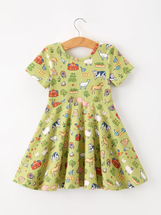 Countryside Farm Animal Pasture Twirl Girls Dress -