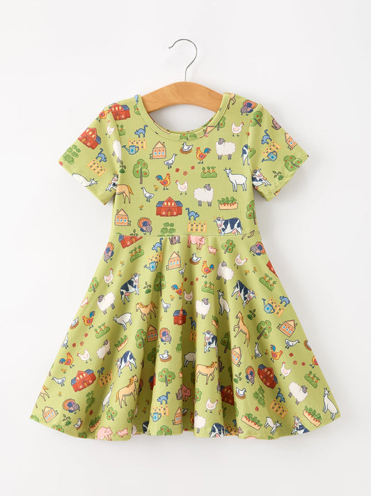 Countryside Farm Animal Pasture Twirl Girls Dress -