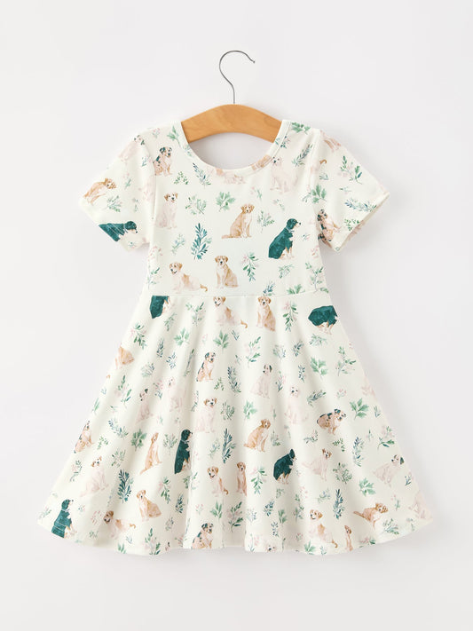 Puppy Floral Twirl Girls Dress -
