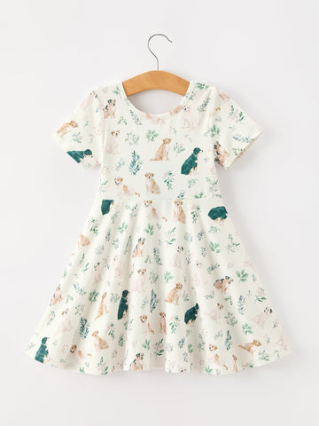 Puppy Floral Twirl Girls Dress