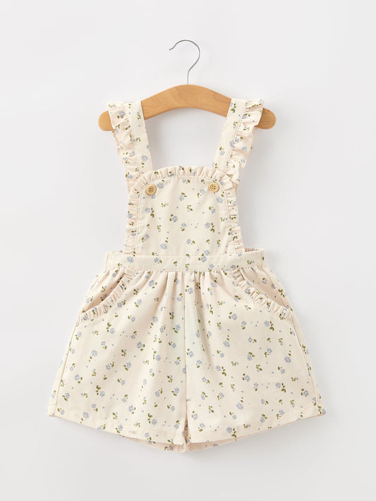 Girls Blue Floral Print Wide Leg Jumpsuit -