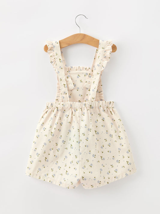 Girls Blue Floral Print Wide Leg Jumpsuit -