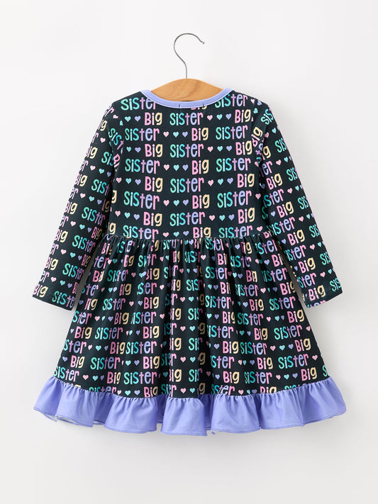 Big Sister Rainbow Letter Print Girls Ruffle Hem Dress -