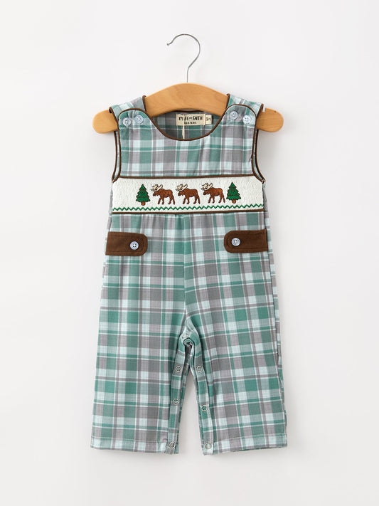 Plaid Moose Smocked Baby Boy JonJon -
