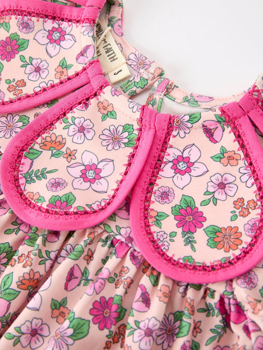 Hot Pink Floral Petals Collar Girl Dress -