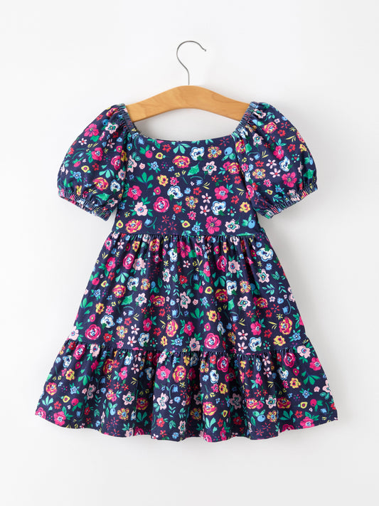Fall Vintage Wildflower Puff Sleeve Girls Dress -