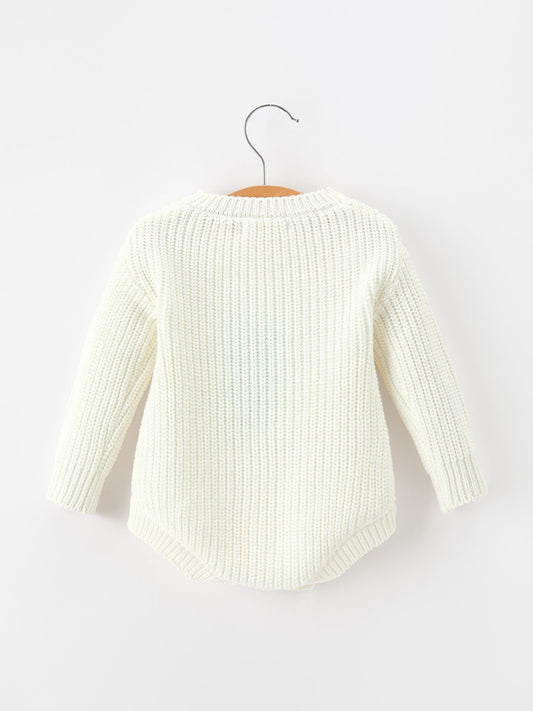 Winter Christmas Tree Girls Knit Romper Bow Long Sleeve -