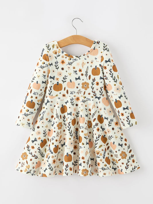 Fall Harvest Pumpkin Girls Dress Long Sleeve -