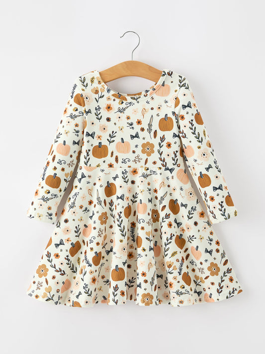 Fall Harvest Pumpkin Girls Dress Long Sleeve -
