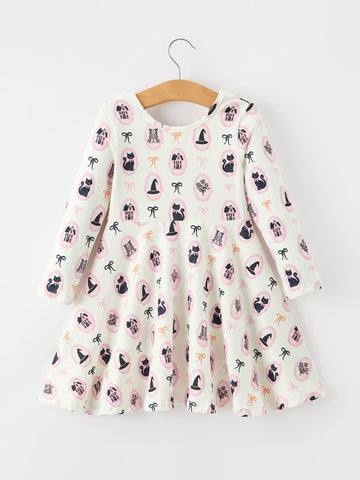 Halloween Vintage Cameo Print Girls Twirl Dress