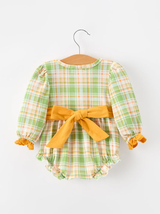 Thanksgiving Turkey Plaid Baby Girl Bubble Romper -